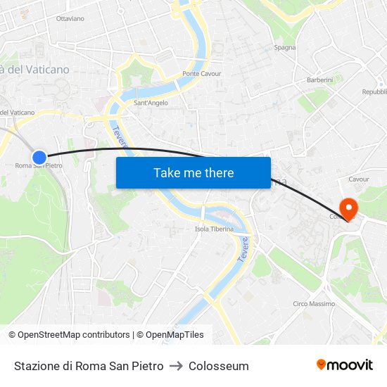 Stazione di Roma San Pietro to Colosseum map