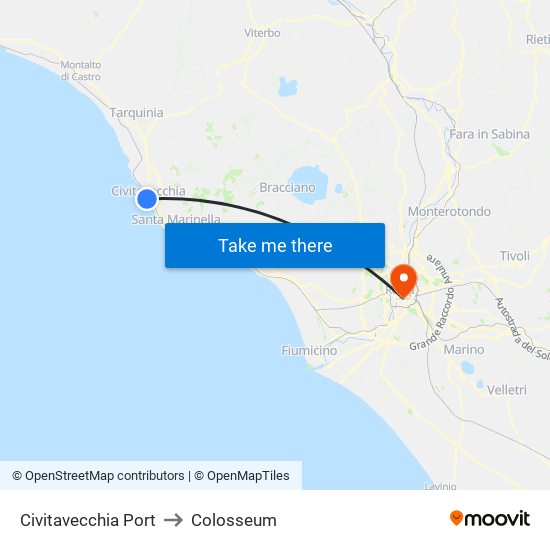 Civitavecchia Port to Colosseum map