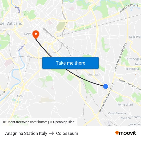 Anagnina Station Italy to Colosseum map