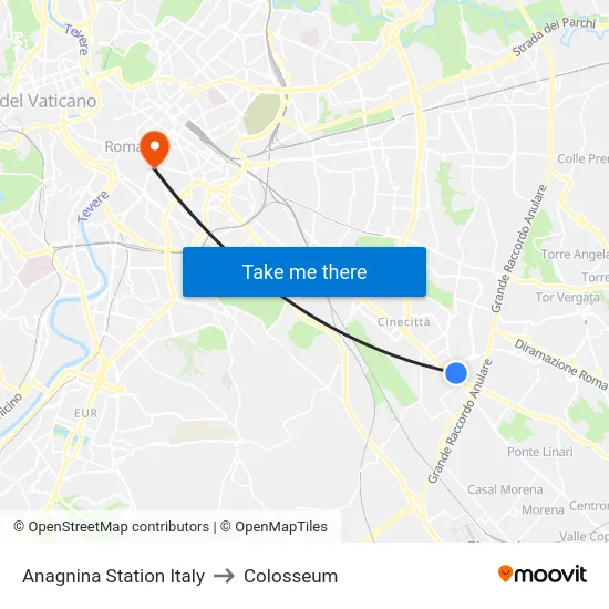 Anagnina Station Italy to Colosseum map
