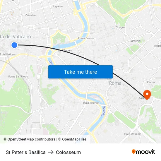 St Peter s Basilica to Colosseum map