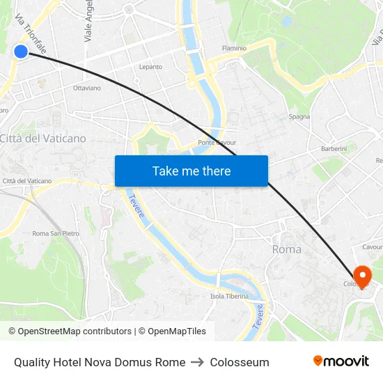 Quality Hotel Nova Domus Rome to Colosseum map