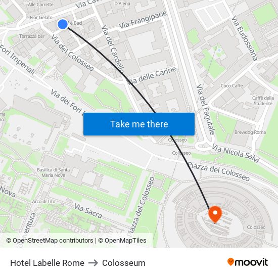 Hotel Labelle Rome to Colosseum map