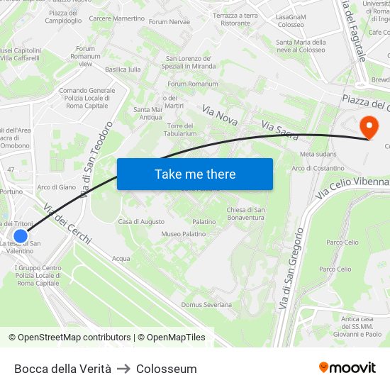 Bocca della Verità to Colosseum map