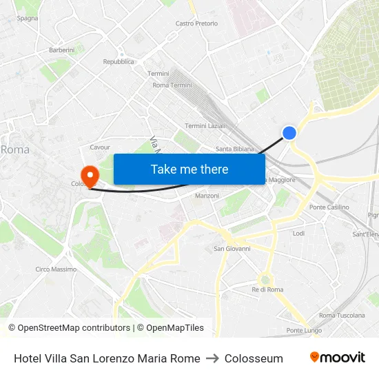 Hotel Villa San Lorenzo Maria Rome to Colosseum map