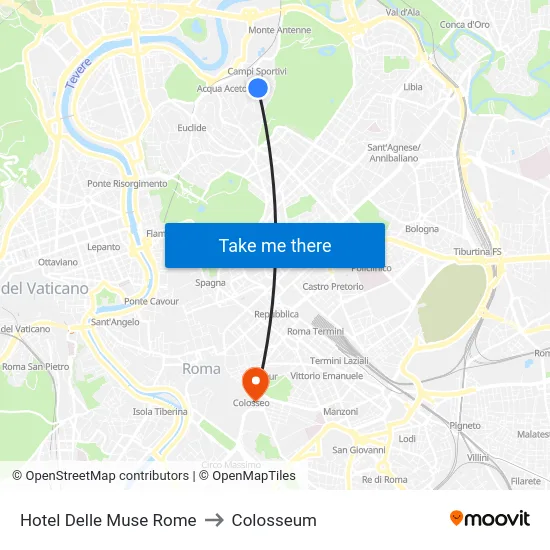 Hotel Delle Muse Rome to Colosseum map