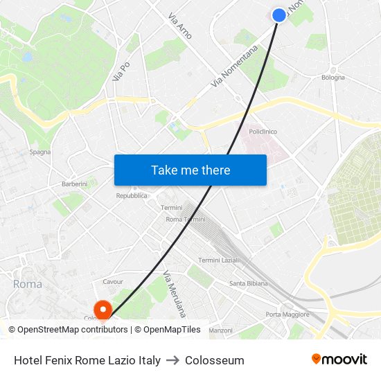 Hotel Fenix Rome Lazio Italy to Colosseum map