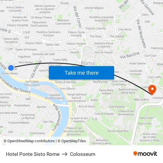 Hotel Ponte Sisto Rome to Colosseum map