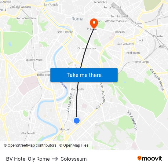 BV Hotel Oly Rome to Colosseum map