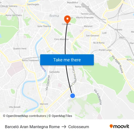 Barceló Aran Mantegna Rome to Colosseum map