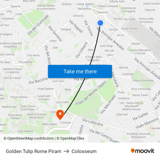 Golden Tulip Rome Piram to Colosseum map