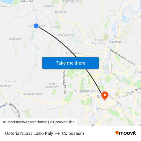 Osteria Nuova Lazio Italy to Colosseum map