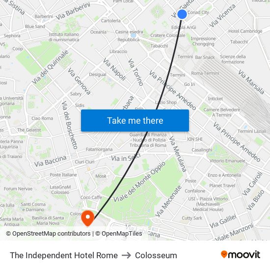 The Independent Hotel Rome to Colosseum map