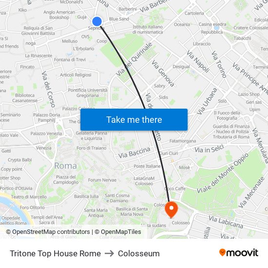 Tritone Top House Rome to Colosseum map