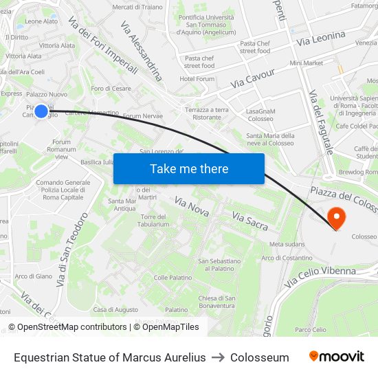 Equestrian Statue of Marcus Aurelius to Colosseum map