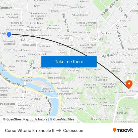 Corso Vittorio Emanuele II to Colosseum map