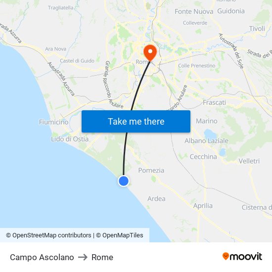 Campo Ascolano to Rome map