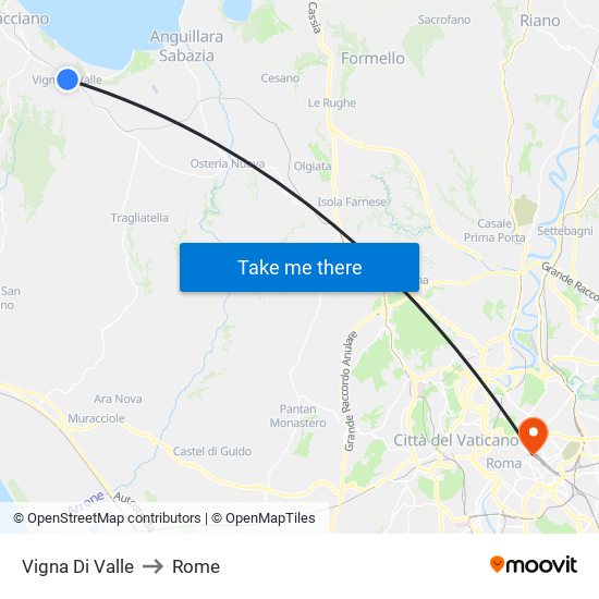 Vigna Di Valle to Rome map