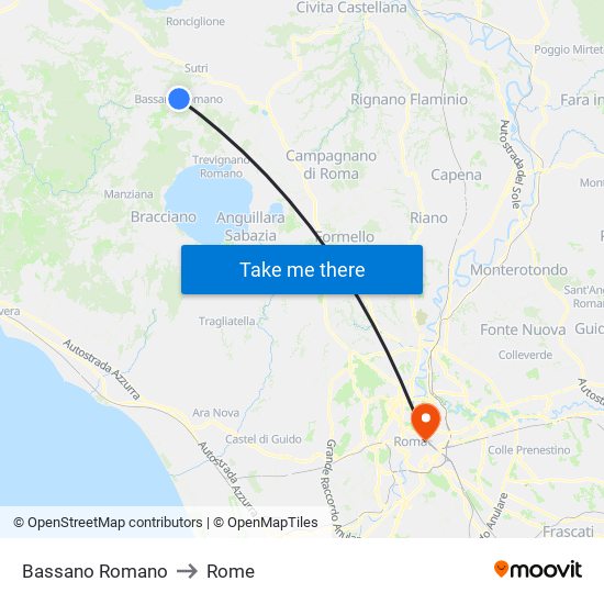 Bassano Romano to Rome map