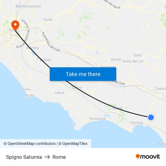 Spigno Saturnia to Rome map