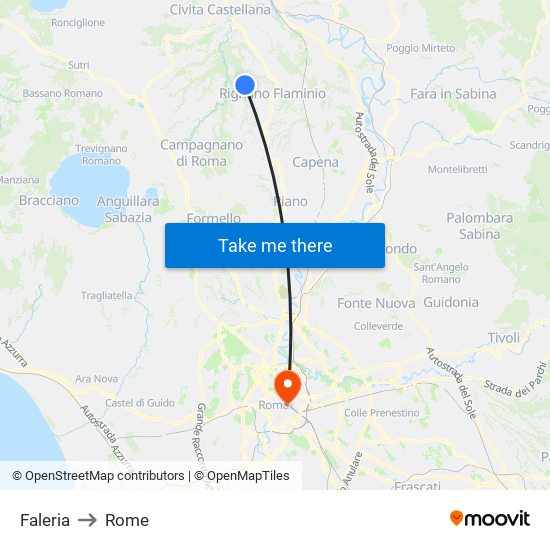 Faleria to Rome map