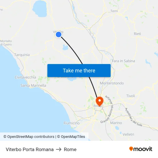 Viterbo Porta Romana to Rome map