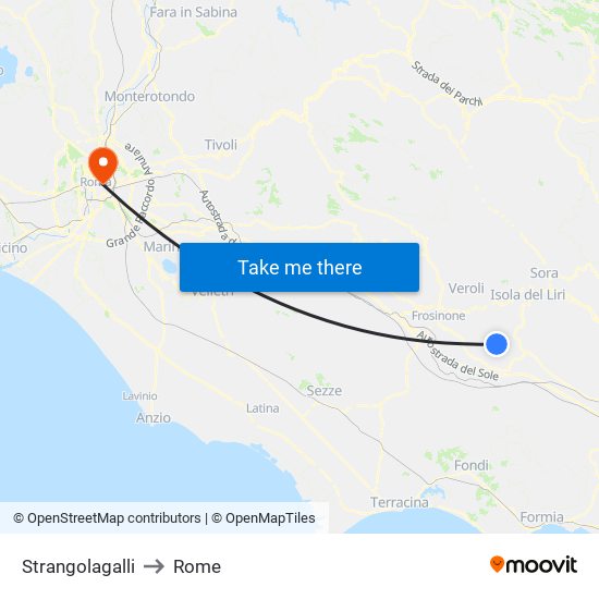 Strangolagalli to Rome map