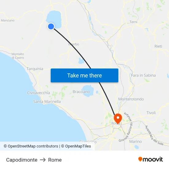 Capodimonte to Rome map