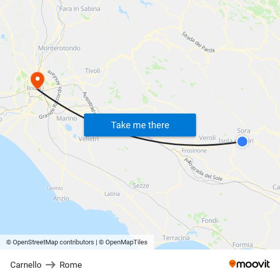 Carnello to Rome map