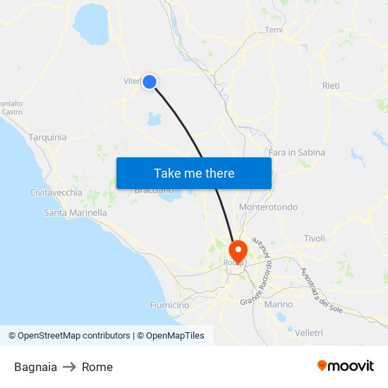 Bagnaia to Rome map