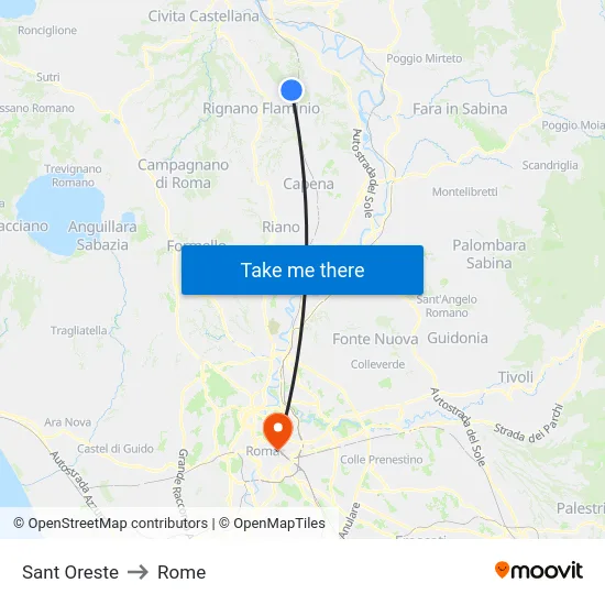 Sant Oreste to Rome map