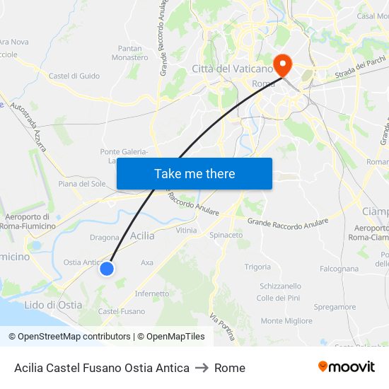 Acilia Castel Fusano Ostia Antica to Rome map