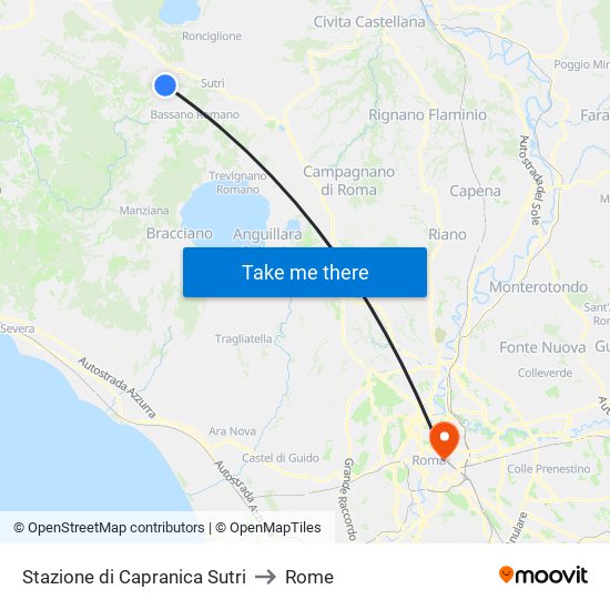 Stazione di Capranica Sutri to Rome map
