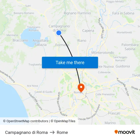 Campagnano di Roma to Rome map