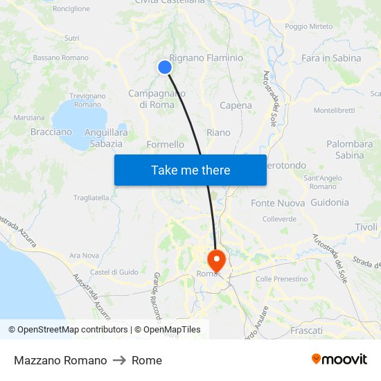 Mazzano Romano to Rome map