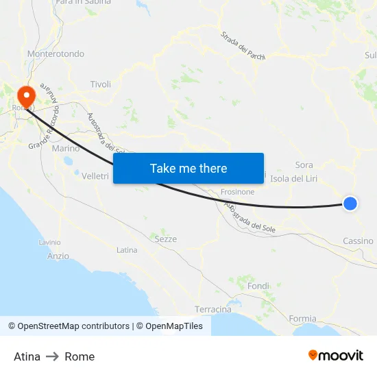 Atina to Rome map