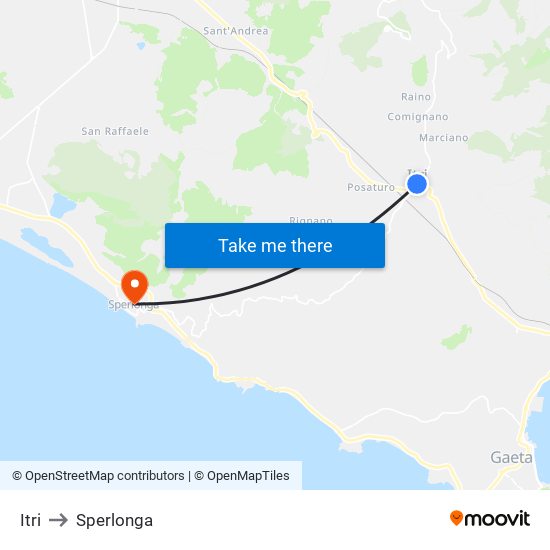Itri to Sperlonga map