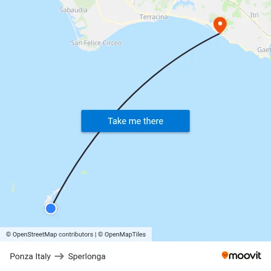 Ponza Italy to Sperlonga map