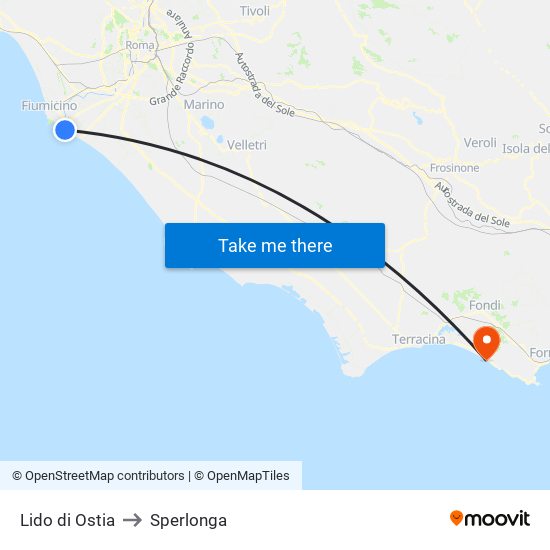 Lido di Ostia to Sperlonga map