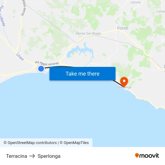 Terracina to Sperlonga map