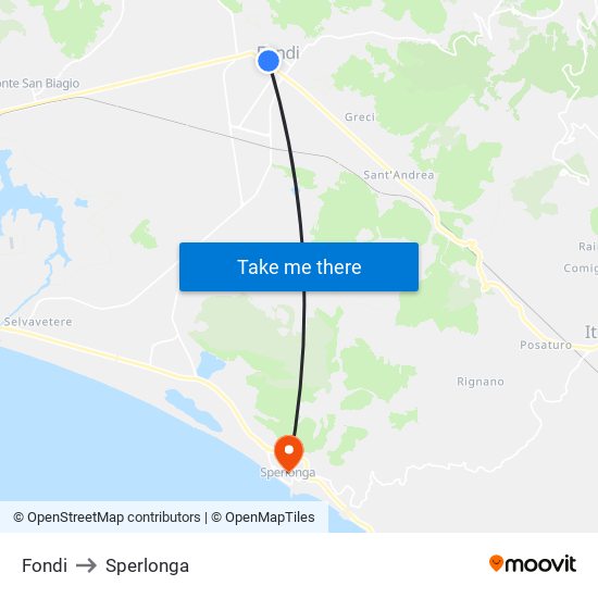 Fondi to Sperlonga map