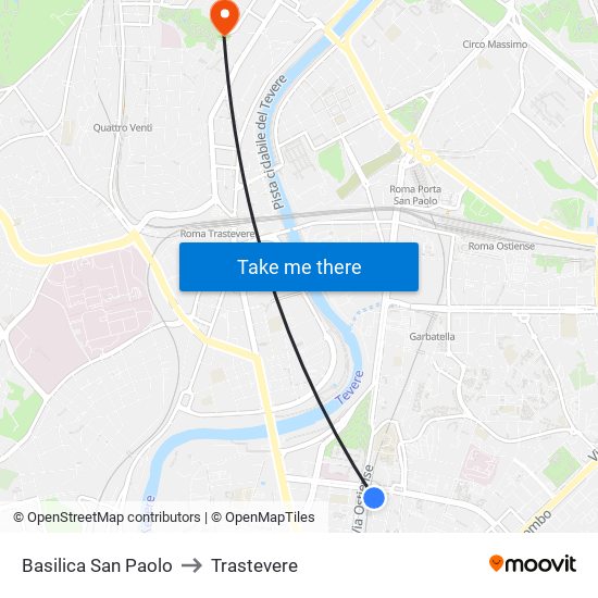 San Paolo to Trastevere map