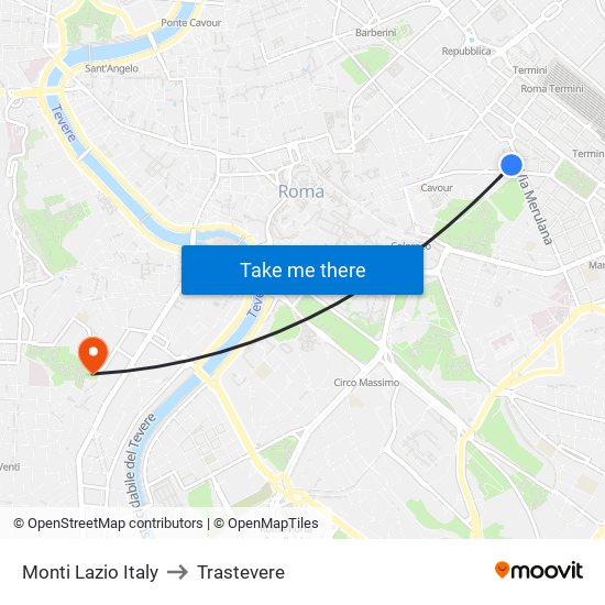 Monti Lazio Italy to Trastevere map