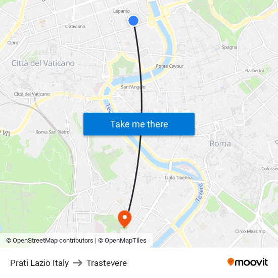 Prati Lazio Italy to Trastevere map