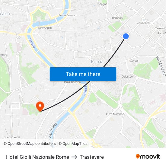 Hotel Giolli Nazionale Rome to Trastevere map