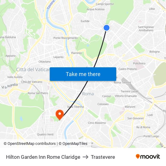 Hilton Garden Inn Rome Claridge to Trastevere map