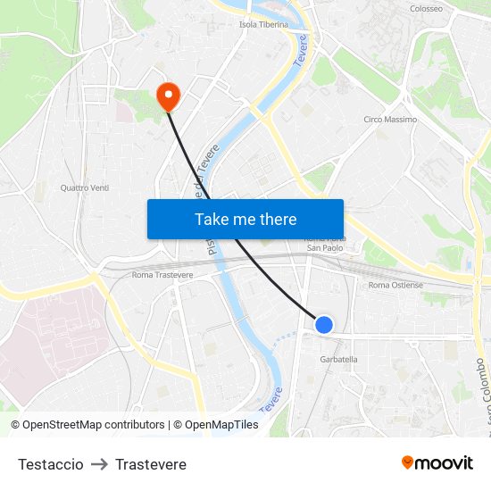 Testaccio to Trastevere map