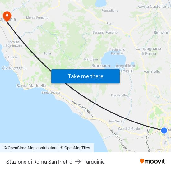 Stazione di Roma San Pietro to Tarquinia map