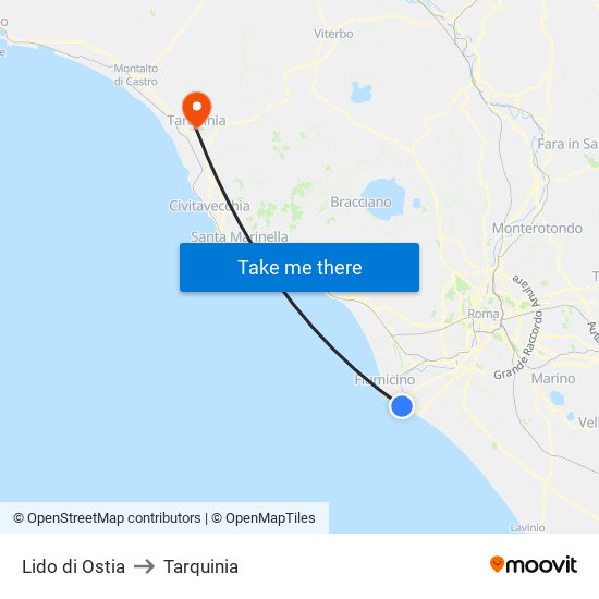 Lido di Ostia to Tarquinia map