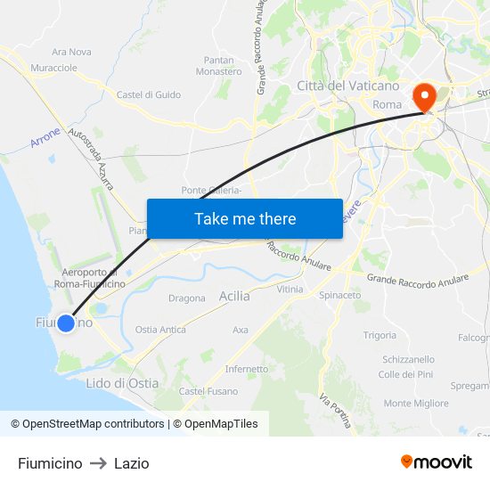 Fiumicino to Lazio map